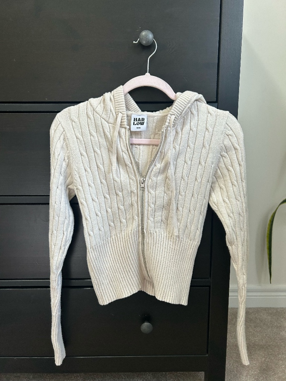 Cream cable-knit zip up sweater